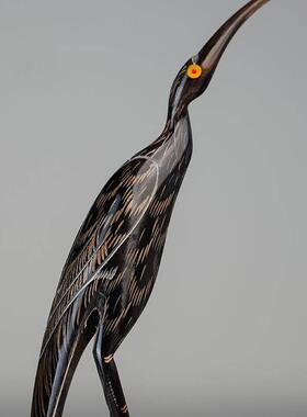 邱师傅竹木真牛角手工雕刻仙鹤鸟牛角鸟工艺礼品摆饰玄关装饰百鹤
