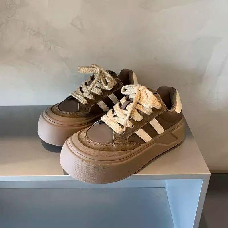 德训鞋女2025新款百搭厚底松糕鞋休闲鞋圆头丑萌鞋学生低帮板鞋子 - 图1