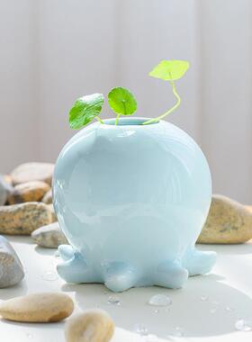 创意鲸鱼大象青瓷小花瓶 家居水培陶瓷摆饰 茶道花插时尚个性花器