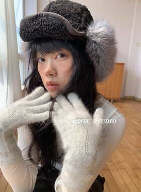 TOX ACC 新款韩版毛绒厚实防风帽拼接百搭羊羔毛护耳帽保暖滑雪帽