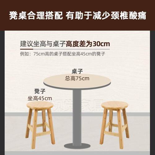 实木高脚凳原木色简约吧凳45 50 60 70 80cm加固橡胶木凳子吉他凳 - 图2