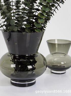 现代简约灰色玻璃花器样板间客厅摆件售楼部前台摆件装饰品