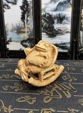 崖柏木雕金蟾人生赢家手把件摇摇椅青蛙蟾蜍招财癞蛤蟆想吃天鹅肉