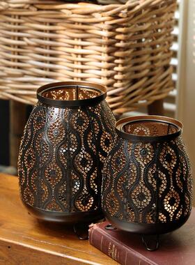 欧式覆古怀旧蜡烛台摩洛哥镂空雕花婚庆烛台铁艺防风灯家居装饰摆