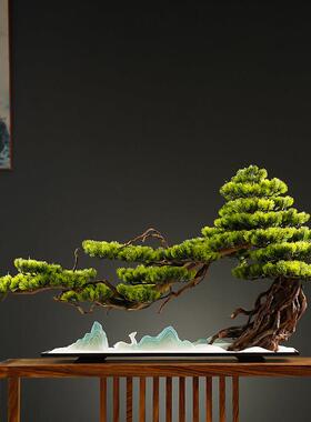 彷真迎客松盆景摆件新中式酒店装饰办公室植物彷真树玄关室内景观