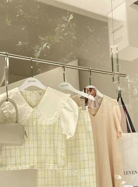 服装店吊架橱窗上墙挂衣架不锈钢吊杆女装店轻奢透明亚克力展示架