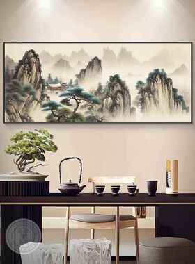 网红家有靠室图背景山画山客厅公沙发墙风装饰挂画有气无水办大景