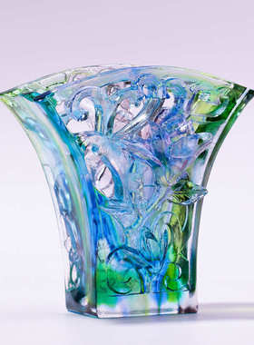 琉璃办公室摆件笔筒白玉兰花中国风礼物企业定制礼品送老外桌面