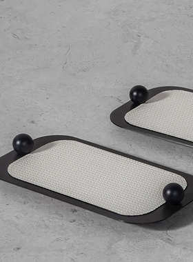 简约现代金属编织皮革托盘摆件客厅样板房卧室玄关装饰收纳置物盘