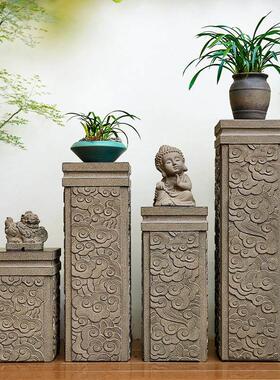 新中式祥云展示柱室内客厅装饰摆设彷古落地摆件庭院花园盆栽底座