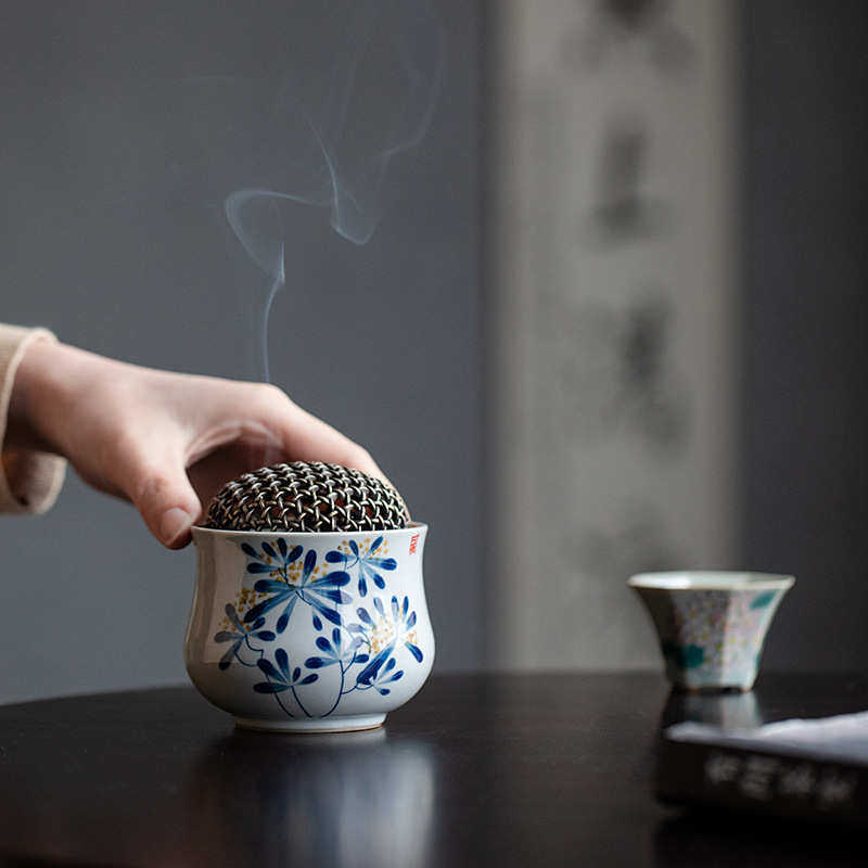 纯手绘桂花功夫茶道香炉家用室内檀香熏炉中式茶室摆件陶瓷沉香罐,淘宝优惠券,粉丝福利购,淘宝优惠卷