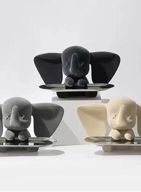 创意植绒树脂小飞象公仔工艺品办公桌面纪念品立体植绒装饰品摆件