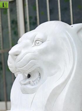 供应汉白玉鱼尾狮雕塑欧式大理石喷水动物狮子雕塑广场工艺品摆件