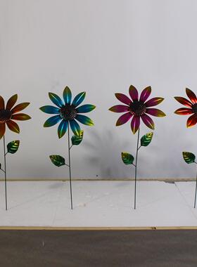 铁地花跨境地插花庭院户外铁花园桩艺装饰插工艺品太阳花五金工艺