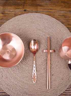 铜碗纯铜碗餐具家用饭碗铜勺铜筷子紫铜茶杯铜碗筷套装白癜克星风