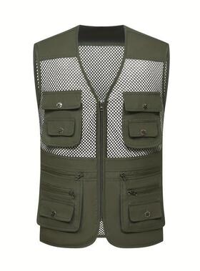 D 26652 Men's V-neck Multi-pocket Vest 士马甲