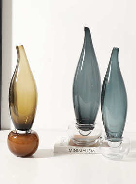 现代轻奢手工玻璃撞色麦穗花瓶样板间别墅餐厅酒柜高级感家居摆件