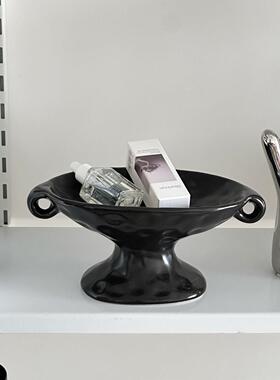 覆古双耳高级感香薰托盘陶瓷玄关轻奢首饰桌面摆件家居收纳盘