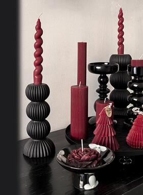 覆古风黑色烛台客厅餐桌过年喜庆氛围感 装饰蜡烛烛台摆件