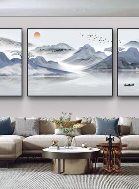 北欧风格客厅装饰画 现代简约三联山水画 沙发背景抽象画 防水布