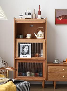 北欧实木书柜客厅小户型中古樱桃木杂志柜落地玄关柜多功能储物柜