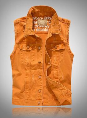 A 44073 Men's Red Denim Vest 红色牛仔马甲