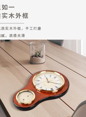 实木挂钟温湿度计挂墙钟静音客厅石英钟表欧式创意装饰墙挂钟