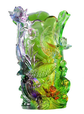 琉璃花瓶鱼荷莲花摆件客厅插花乔迁新居礼品年年有余工艺品