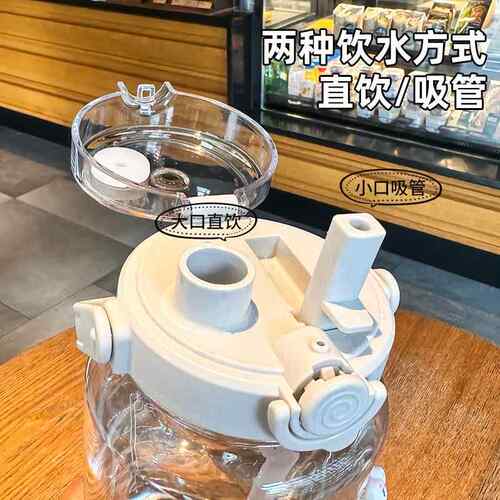 双饮大容量水杯水壶运动2000ml刻度塑料吸管杯子耐高温水瓶男女款 - 图0