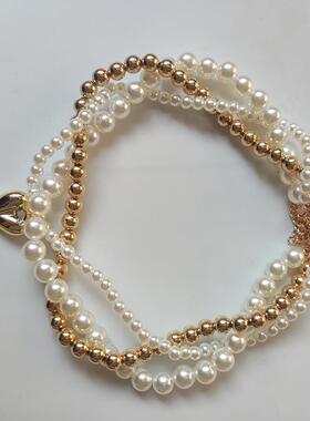 Weaving bead necklace, heart pendant, imitation pearl