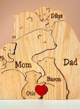 爆款 手工制作木质摆件木熊家庭个性化的木制宠物雕刻工艺品