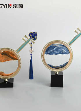 入户玄关古风摆件新中式国风艺术装饰品办公室创意流沙琵琶摆设