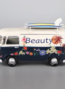 冲浪滑板巴士甲壳虫模型纸巾盒集装箱抽纸盒铁艺摆件装饰品