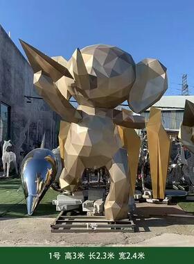 几何动物雕塑多样式公园草坪落地摆件金属大象不锈钢景观雕塑厂家