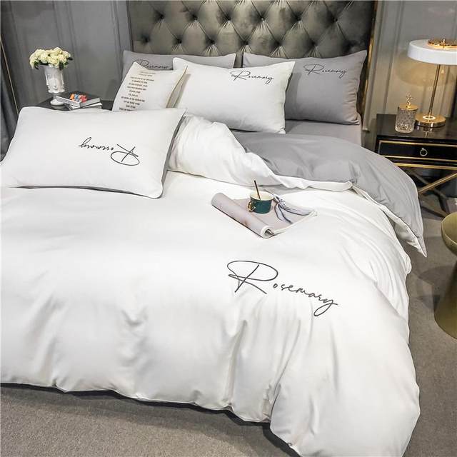 Ins popular light luxury embroidery solid color wash cotton 4 four-piece set bed cover double sheet quilt cover bedding