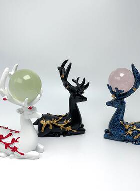 梅花鹿水晶球底座展示架原石矿标树脂支架底托小鹿角家居摆件桌面