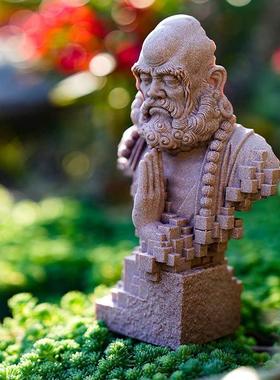 青砂石鱼缸造景佛头摆件佛像装饰假山盆景溪流缸造景石创意茶空间