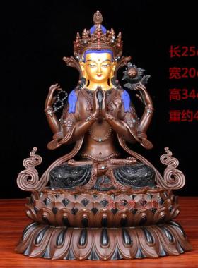 高档真古 黄铜四臂观音菩萨佛像意藏摆件传佛铜四壁观家居工艺音