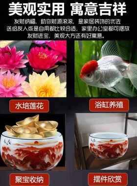 鸿运当头聚宝盆景德镇陶瓷器招财摆件中式家居饰品客厅玄关养鱼缸