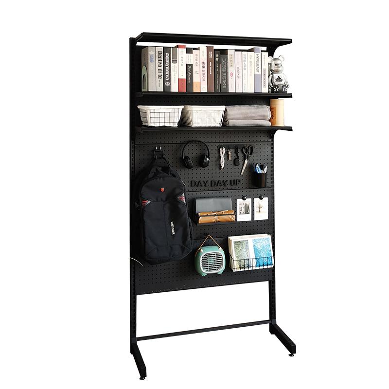 .Vertical perforated board storage rack floor-standing punch-free modern simple iron wall storage computer desk book