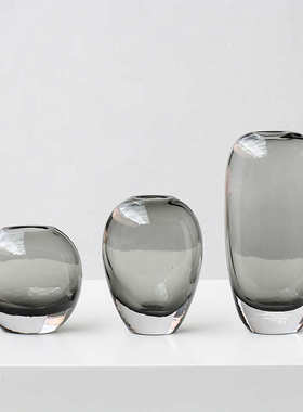 现代简约琥珀色厚底气泡圆球玻璃花瓶 样板间客厅餐桌装饰琉璃瓶