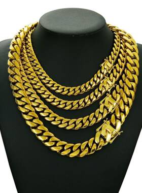 Mens Cuban Link Chain Bracelet 8mm to 22mm Wide GoldTone
