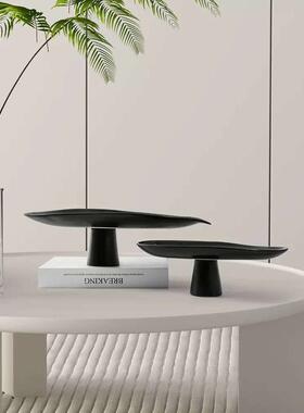 现代简约高脚果盘摆件家用茶几收纳盘盘创意黑白色托盘软装饰品