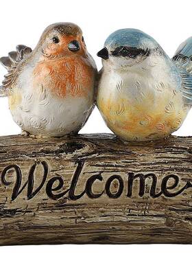 花园庭院别墅摆件 店铺装饰小鸟欢迎牌welcome树脂园林造景摆件