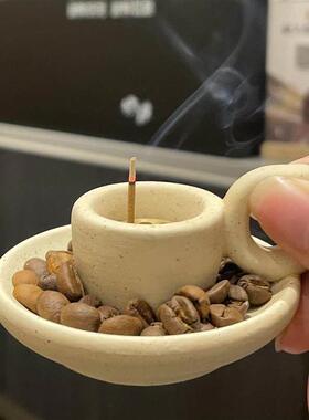 线香香插香托玄关客厅茶几店铺桌面烛台创意迷你咖啡杯香座摆件