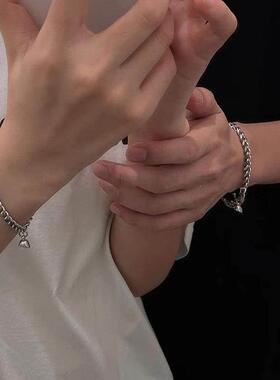 2Pcs Punk Silver Color Chain Couple Bracelet for Women Stain