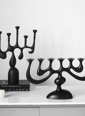 现代中古风法式多孔树脂烛台摆件复古创意样板间民宿餐厅软装搭配