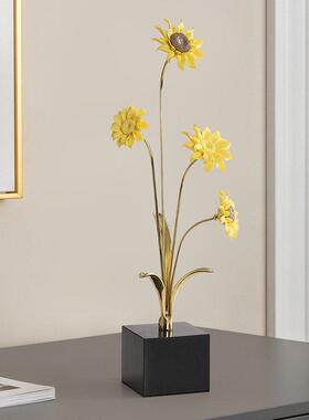 向阳而生陶瓷向日葵摆件黄铜工艺礼品摆饰酒柜电视柜玄关客厅斗柜