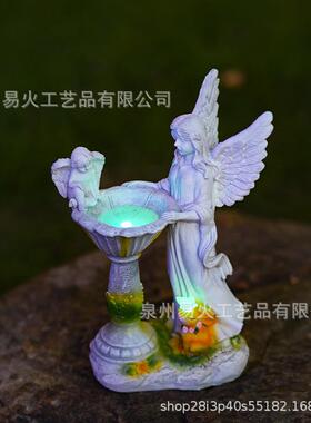 跨境太阳能天使庭院灯树脂雕像花园户外树脂工艺品天使人物摆件