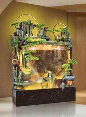 流水幕墙假山喷泉酒店入户门迎宾别墅造景鱼池景观落地装饰大摆件